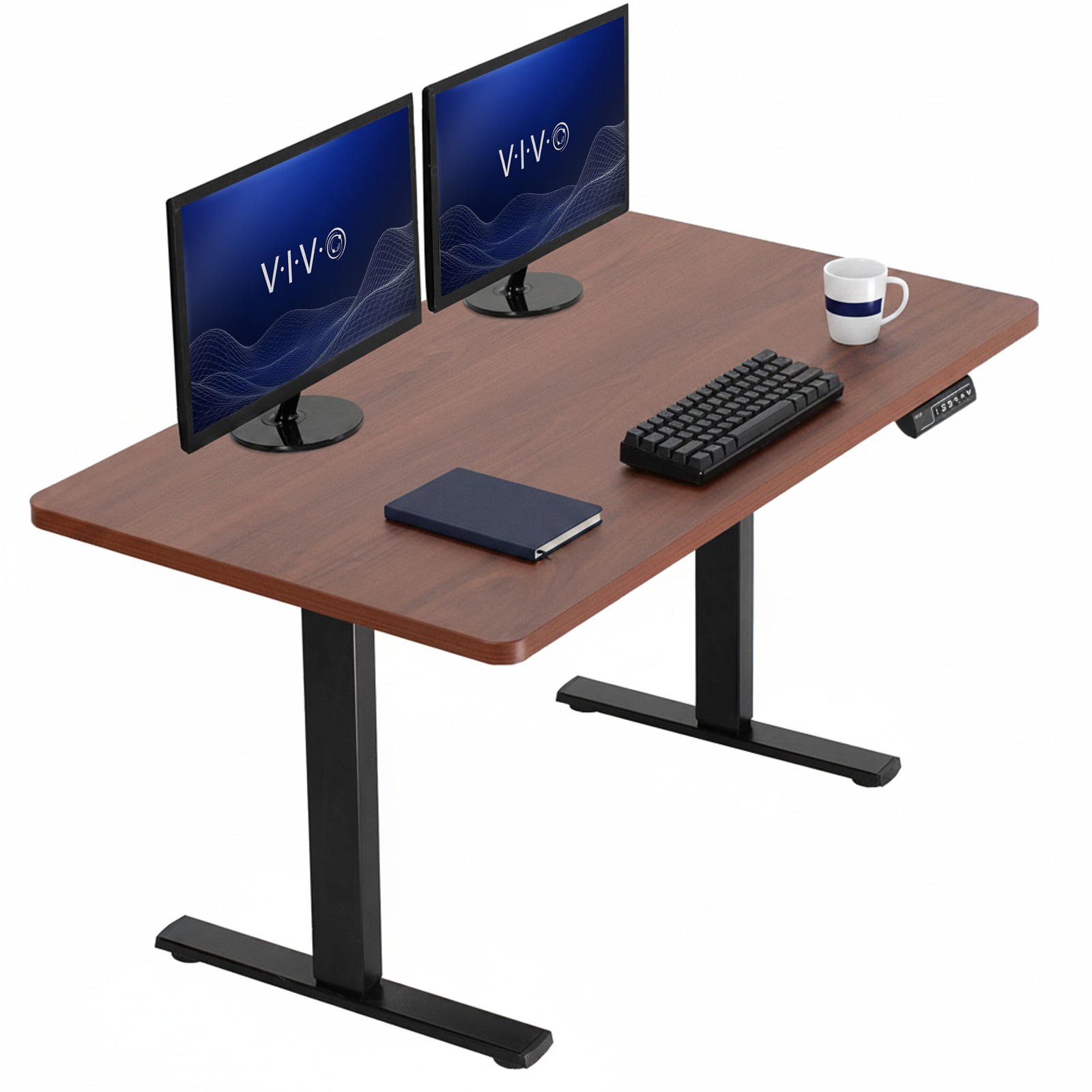 VIVO Electric 43” x 24” Stand Up Desk, Dark Walnut Table Top, Black Frame