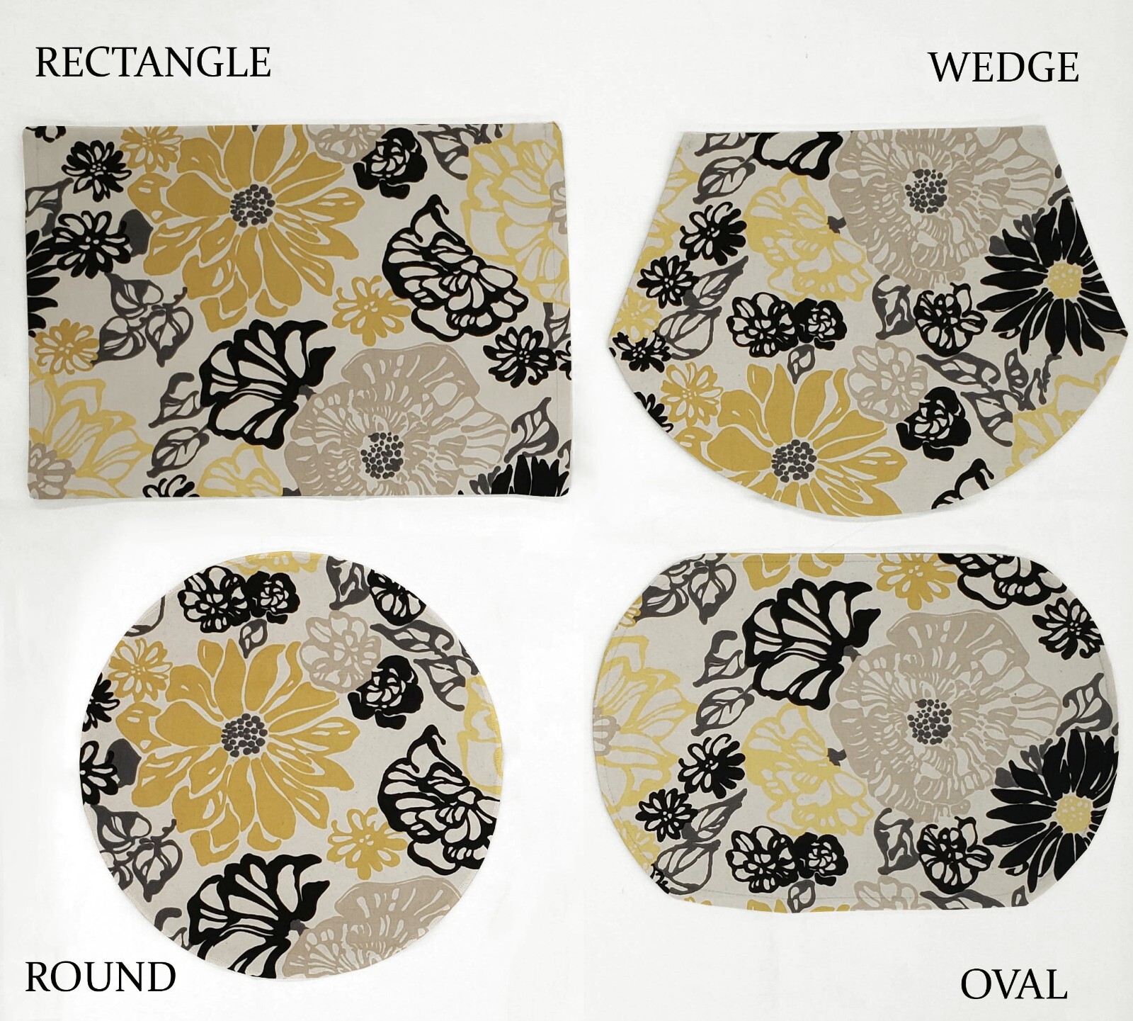 Yellow Black Gray Floral Placemats (4 Shapes Available)