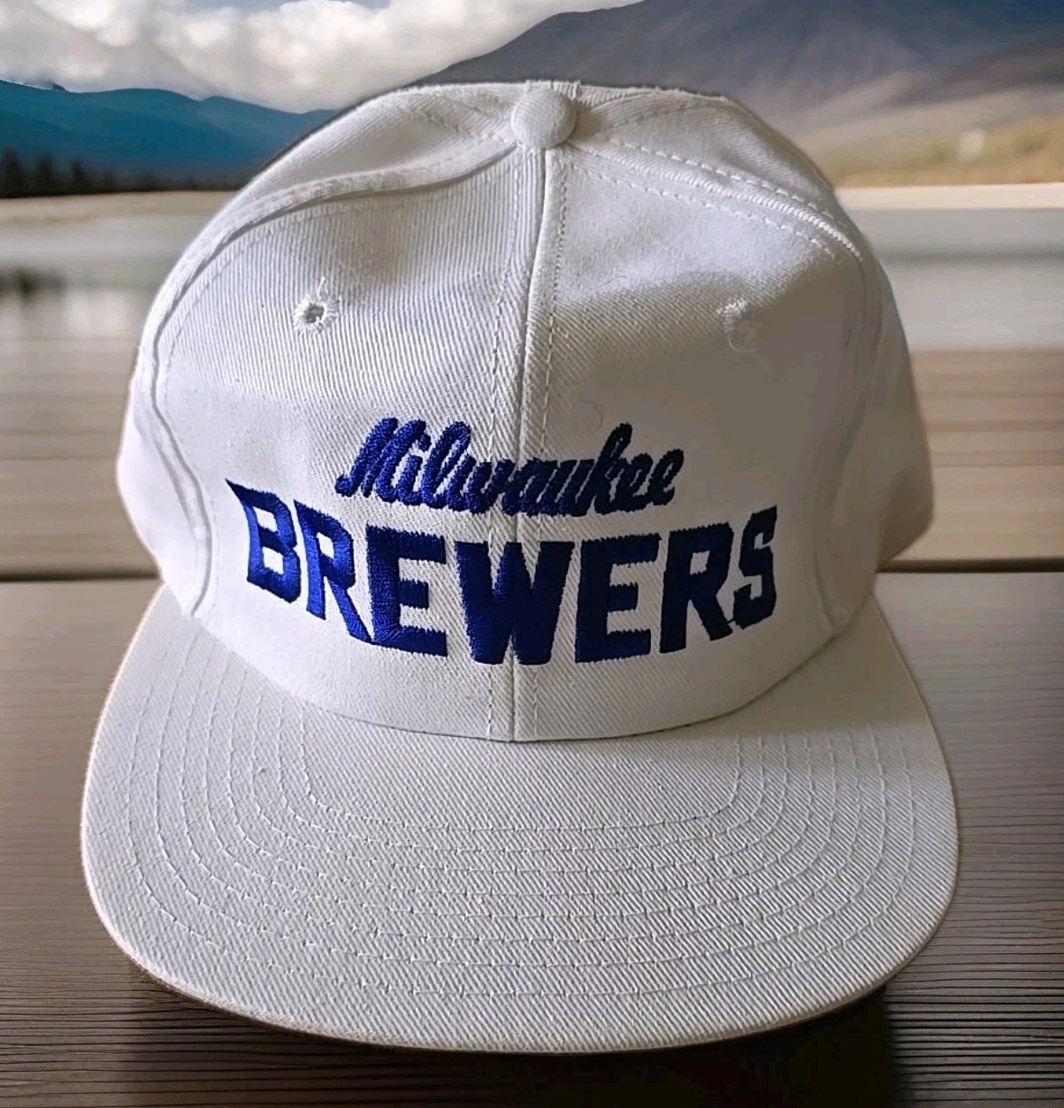 Milwaukee Brewers Baseball Cap White with Blue Text Unisex Adjustable