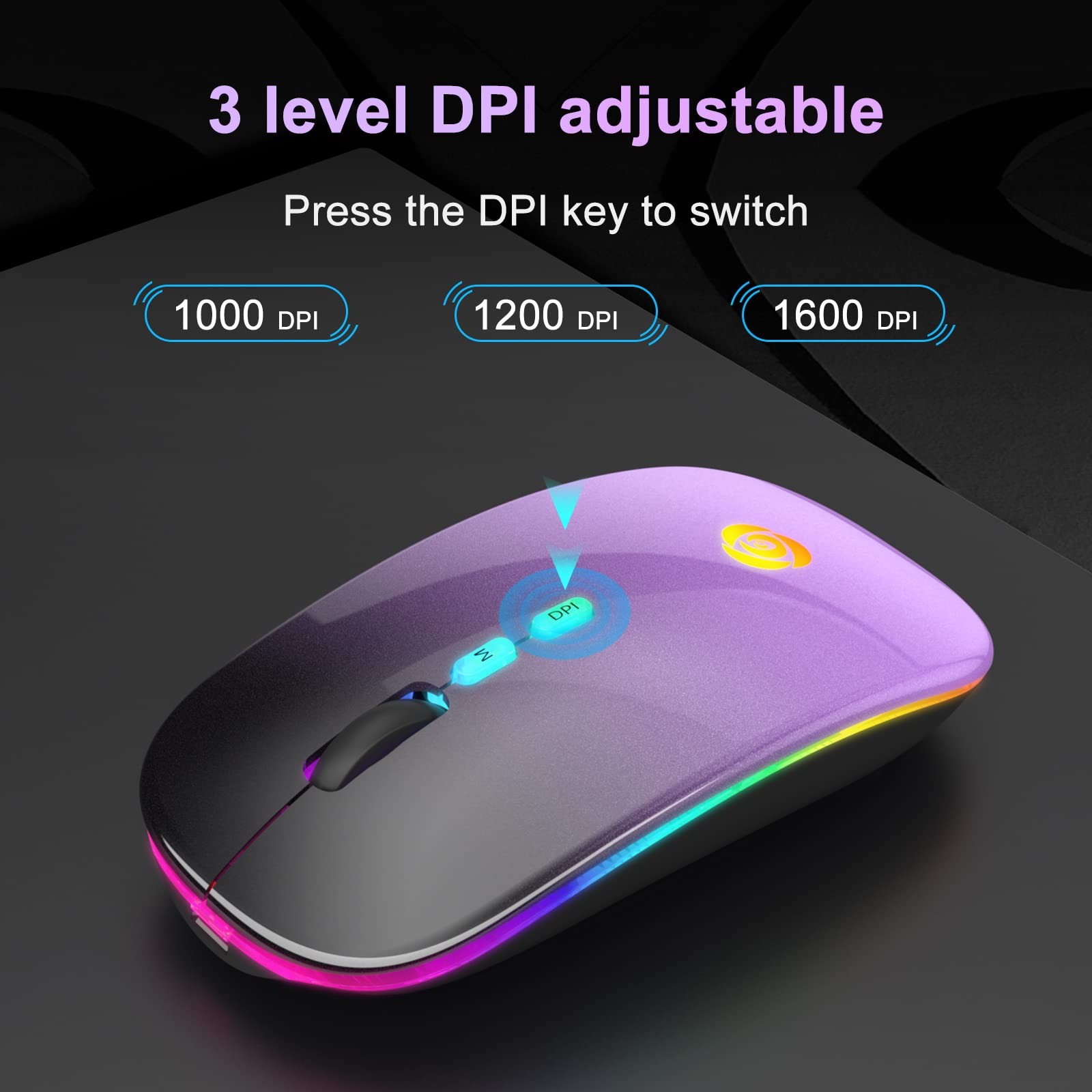 LED Wireless Mouse, Bluetooth Mouse &2.4GHz Instant Connection,Rechargeable U...
