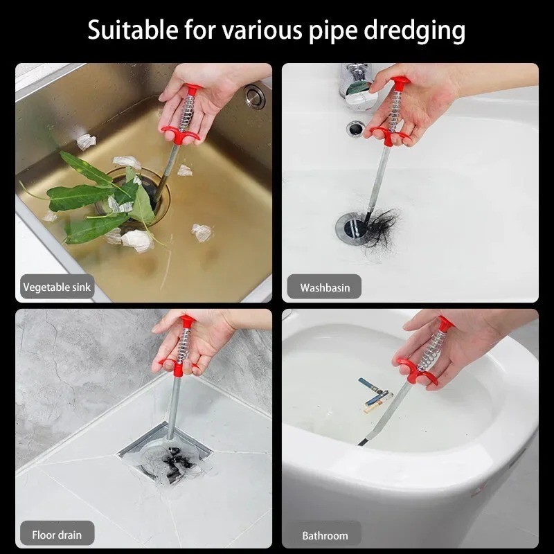 60cm Spring Pipe Dredging Tool Drain Snake Cleaner Clog Remover Kitchen Sink