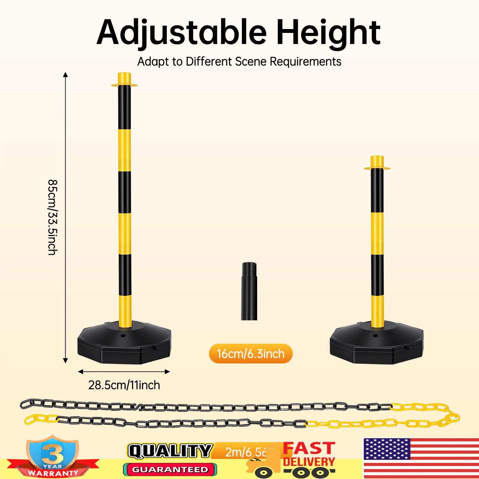 Parking Water Fillable Safety Bollard 6 Pack, Chain Link Traffic Barrier