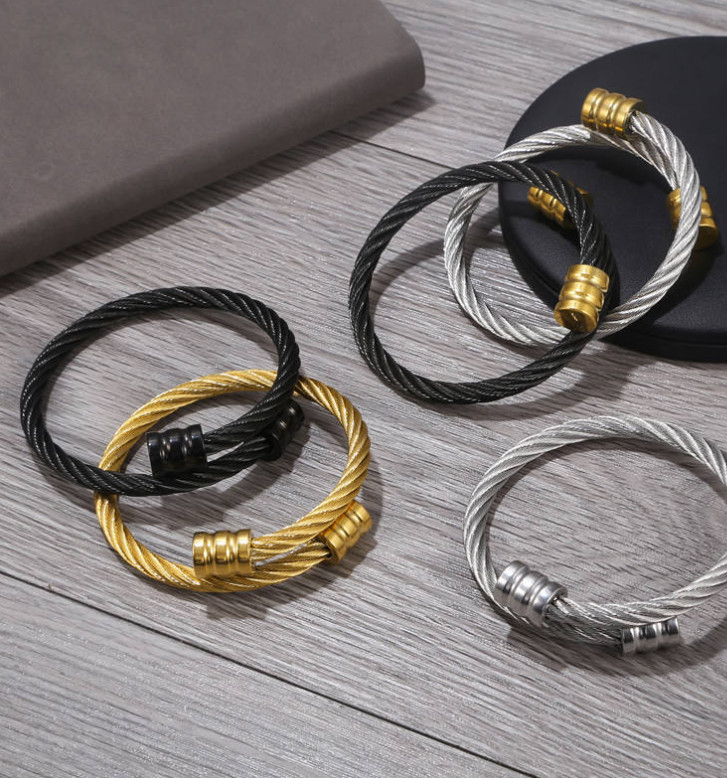 Vintage Personality Stainless Steel Winding Geometric Bracelet for Women Men