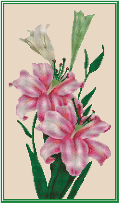 Pink Lilies Counted Cross Stitch CHART No.14-161