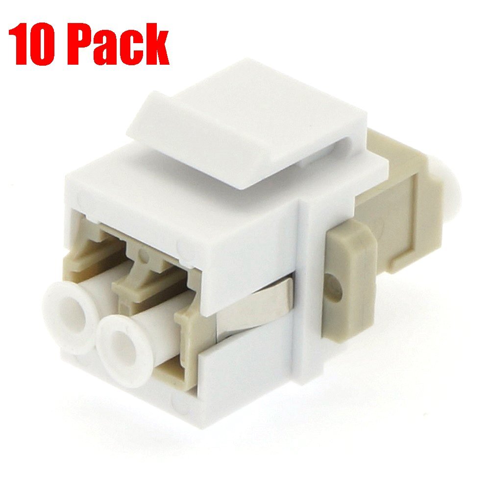 10 Pack LC-UPC  Keystone Duplex Multi Mode Fiber Optical Insert Coupler Ivory