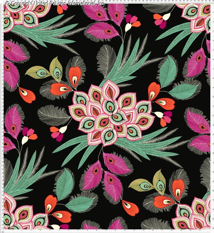 Challis Rayon Printed Villus, Peacock Feather Print, Soft Rayon Fabric by Yard
