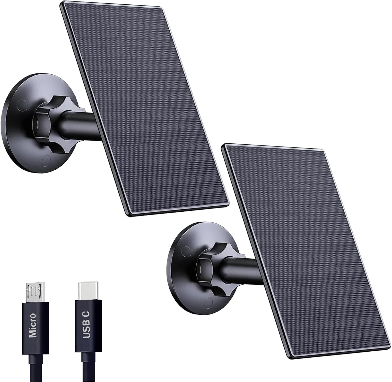2W Solar Panel for Security Cameras, Solar Charger with Micro USB & USB-C Port f