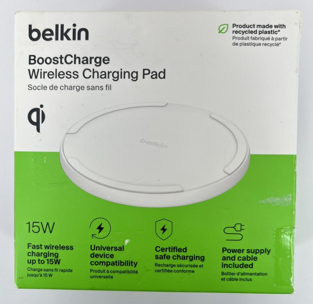Belkin Wireless Charging Pad 15W BOOSTCHARGE Qi Charger for Apple Samsung-White