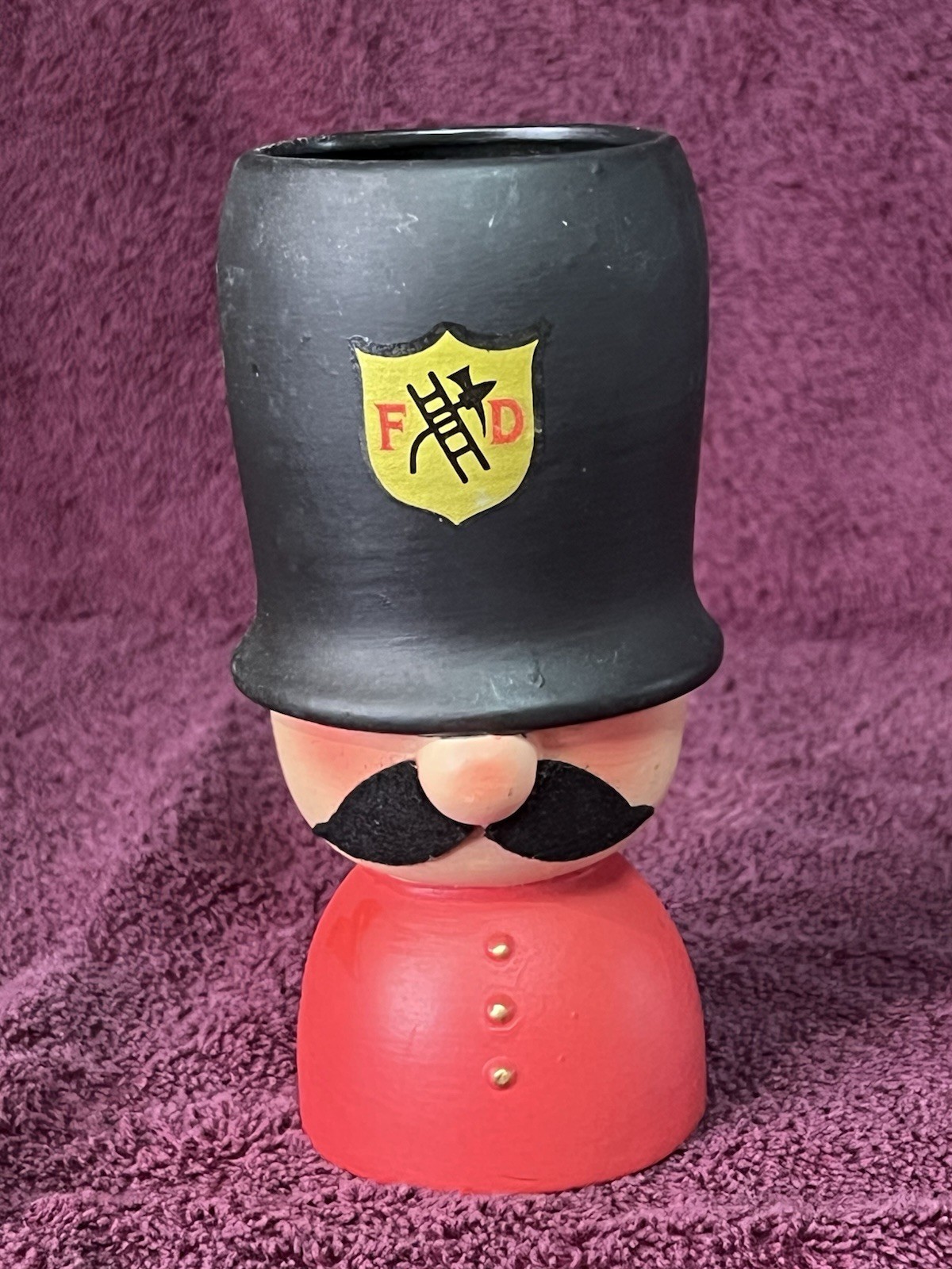 Vintage Fireman Felt Mustache Pencil Holder Sharpener  Japan