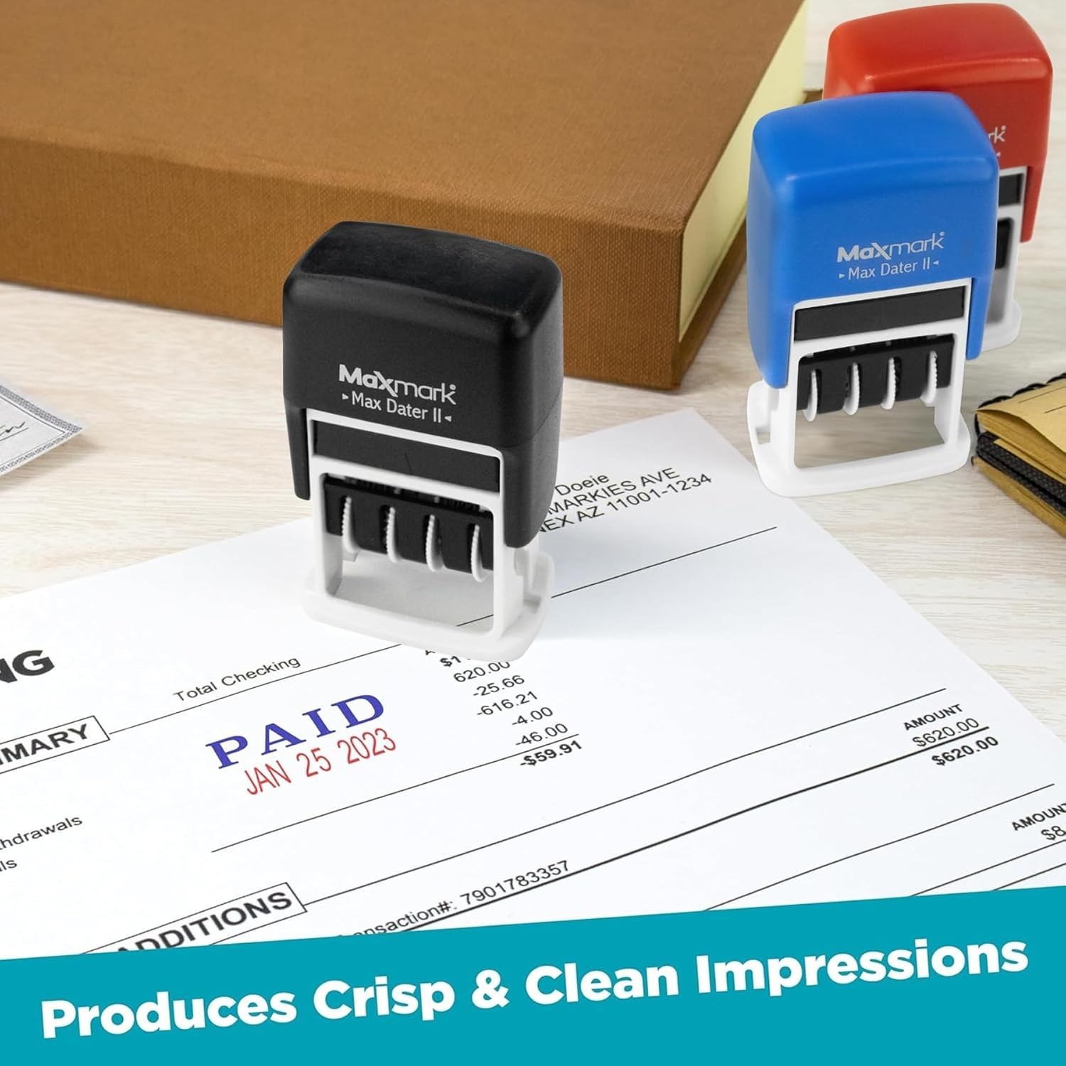 Self-Inking Rubber Date Office Stamp Received Phrase Black Ink 12-