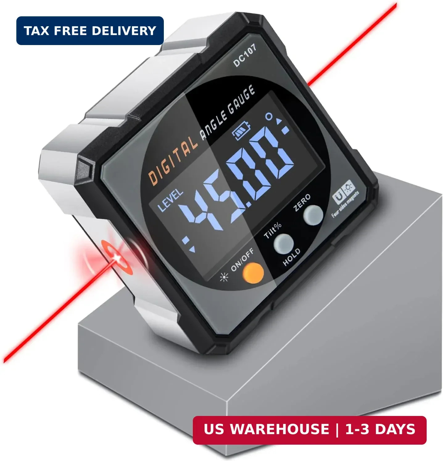 Digital Angle Finder with Electronic Laser - 4-side Strong Magnetic Angle Gauge,