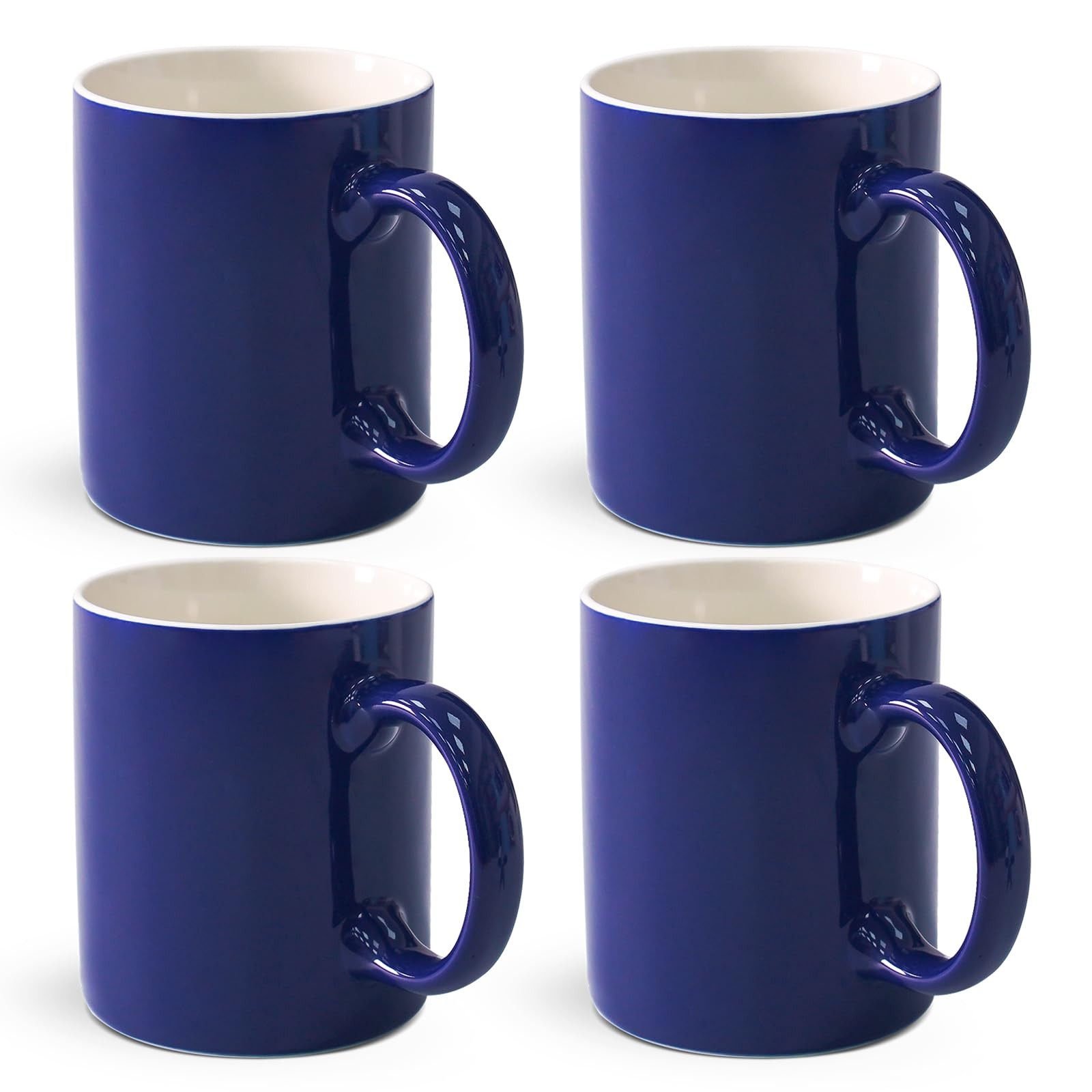 12 oz Cup Plain Gloss Blue Ceramic Coffee Mug Set of 4 for Milk, Tea, Glazed ...