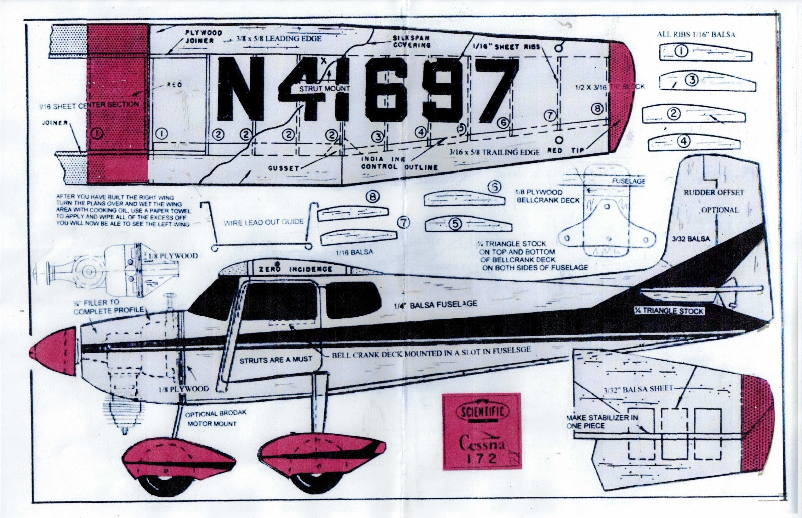 1/2 A profile"Cessna 172 " U-Control plans