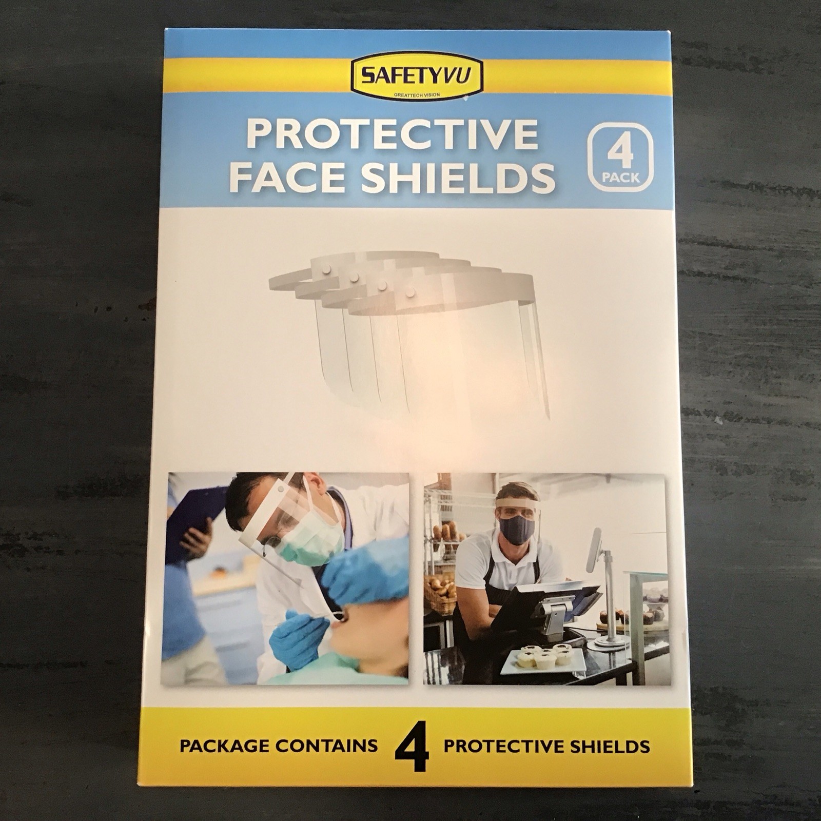 New 4-Pack SafetyVu Protective Face Shields Adjustable Anti Fog