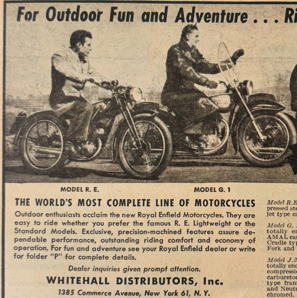 1948 Royal Enfield Motorcycle Advertisement Vtg Transportation Whitehall F17L