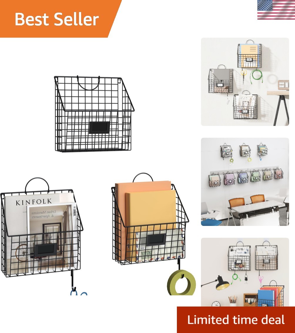 3 Packs Hanging Wall File Organizer with Hooks, Magazine Rack ,Mail Basket | ...