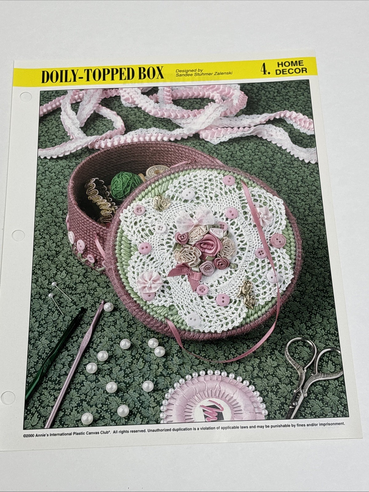 Doily Topped Box Annie's Attic Plastic Canvas Pattern Page