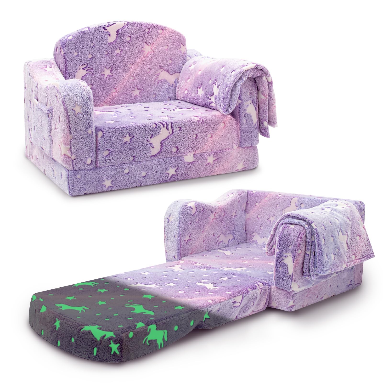 Airpanda Comfy Toddler Couch and Chair for Kids with Blanket, 2-in-1 Soft Plu...