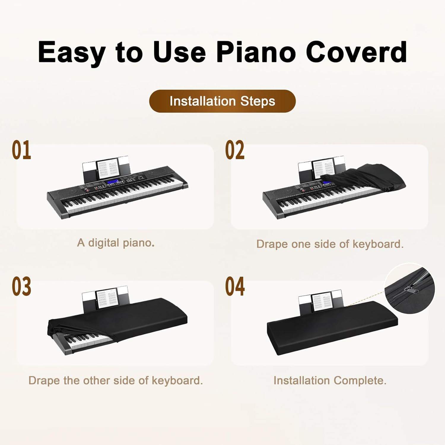 Stretchy 61 Keys Piano Keyboard Dust Cover with Music Stand