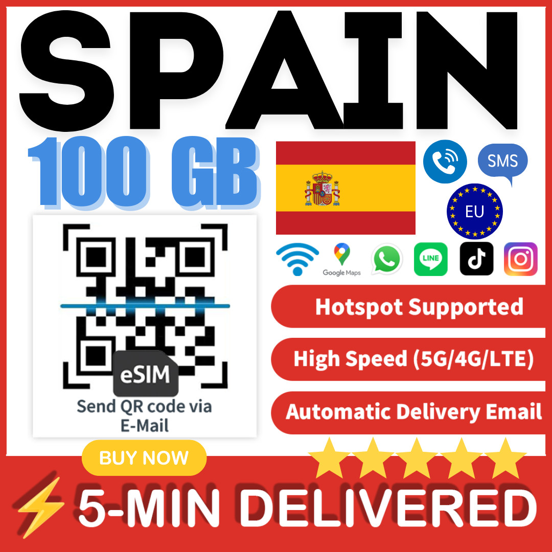 [eSIM] 100GB Spain eSIM Unlimited Calls EU Roaming Voice + 15GB EU eSIM ESPAÑA