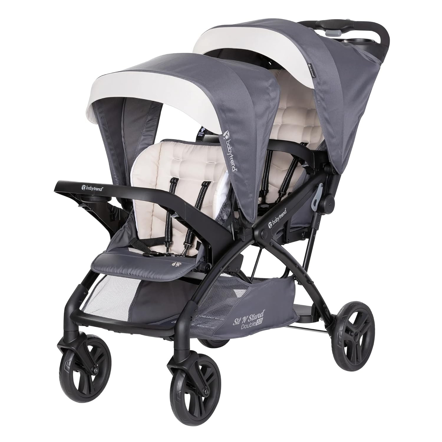 Sit N' Stand Tandem Double Stroller with Safety Harness & Storage - Magnolia