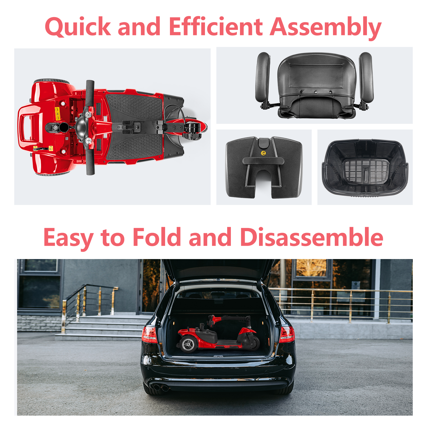 2024 3 Wheels Mobility Scooter Electric Powered Mobile Folding Wheelchair Device