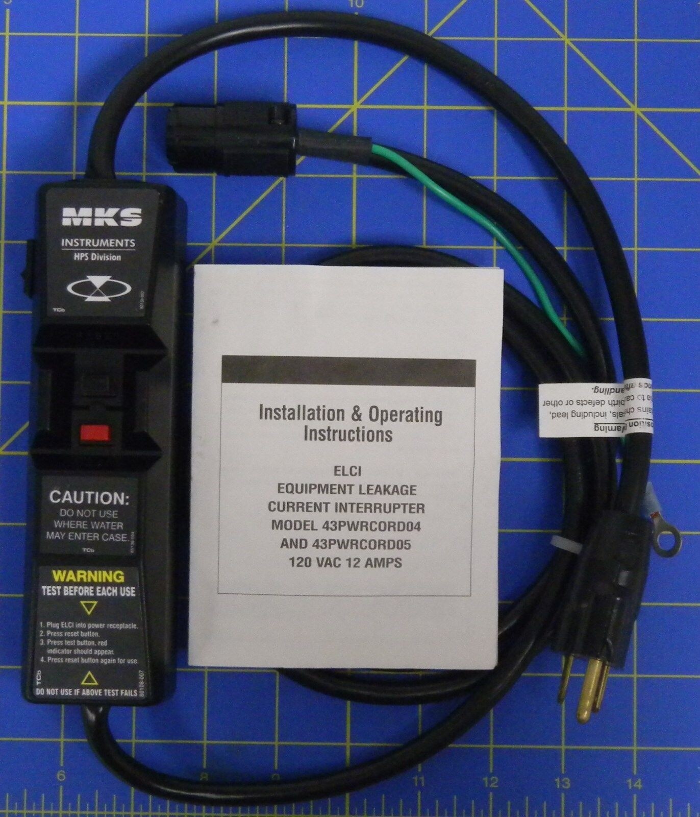 MKS 43PWRCORD04 Portable Equipment Leakage Current Interrupter, 6 Ft, 120VAC,12A