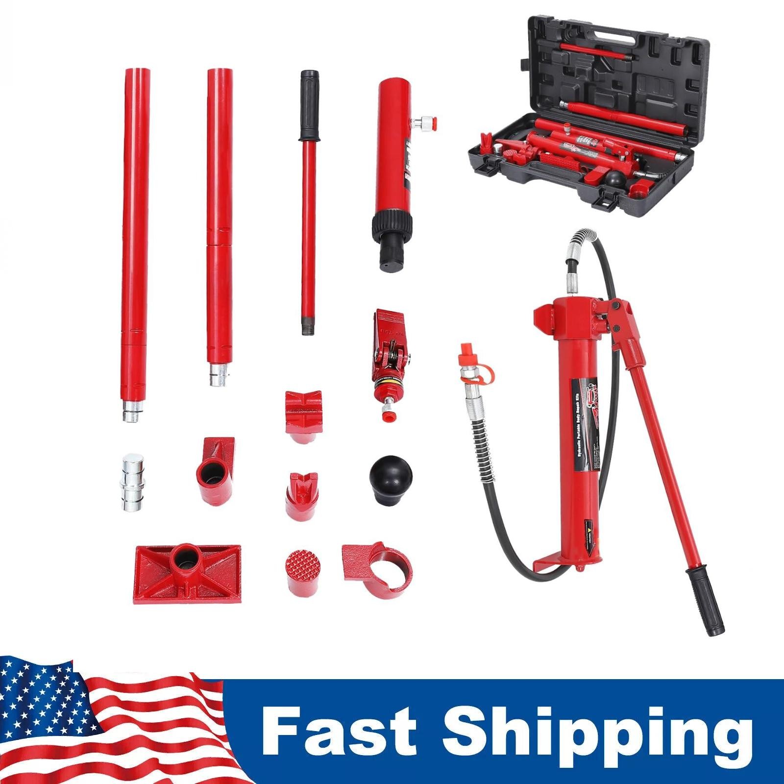 ⭐10 Ton Porta Power Hydraulic Jack Body Frame Repair Kit Hose Lift Ram 20000 lbs