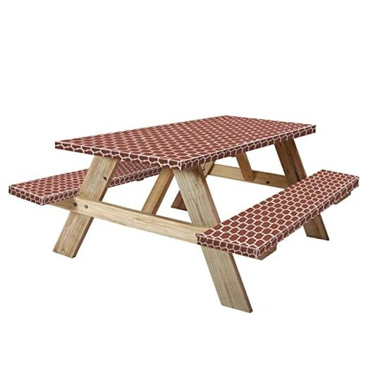 8ft Picnic Table and Bench Cover, Camping Essentials 96" Coffee-white Moroccan