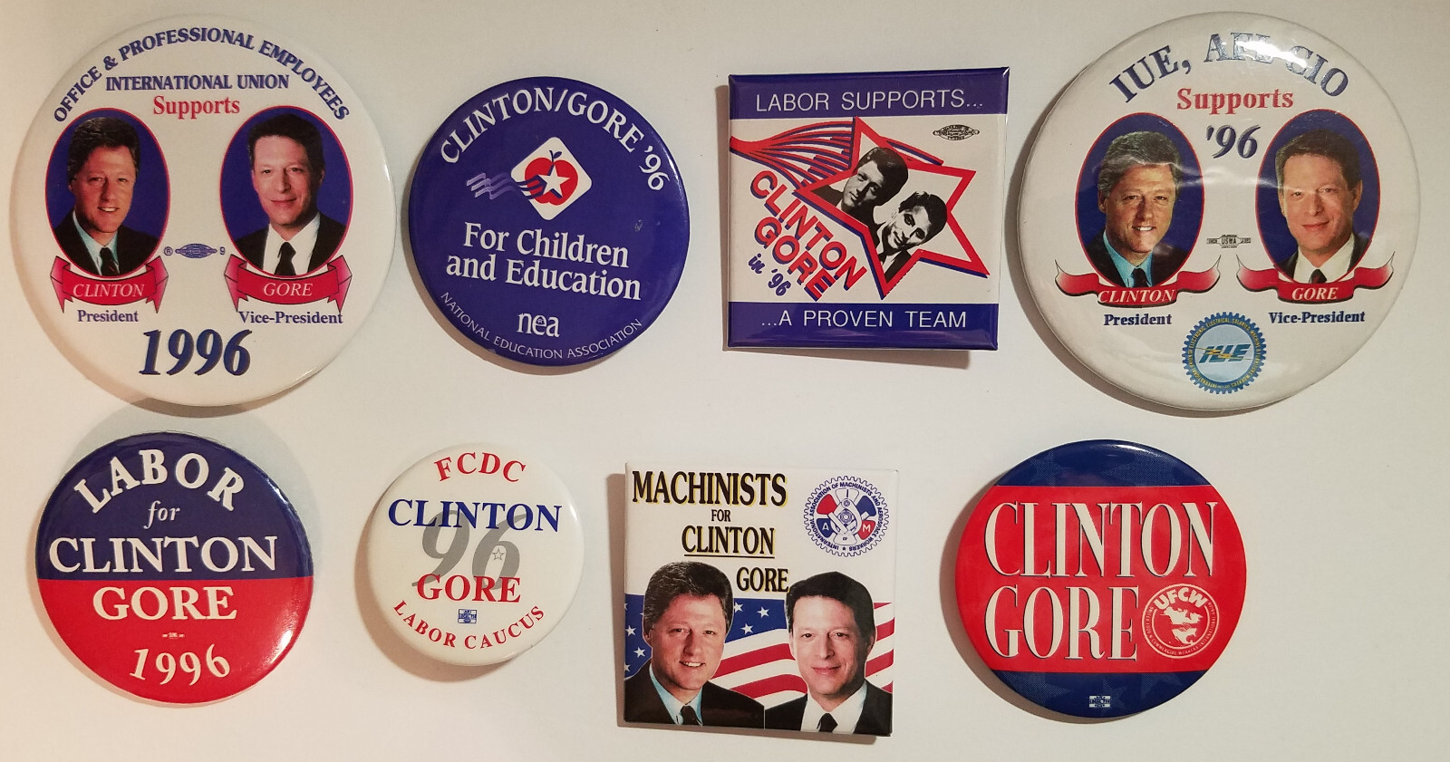 8 Clinton Gore Union Pinback Buttons