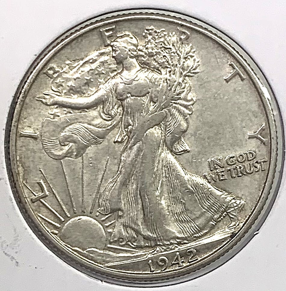 1942 D Walking Liberty Half Dollar 90% Silver AU/UNC