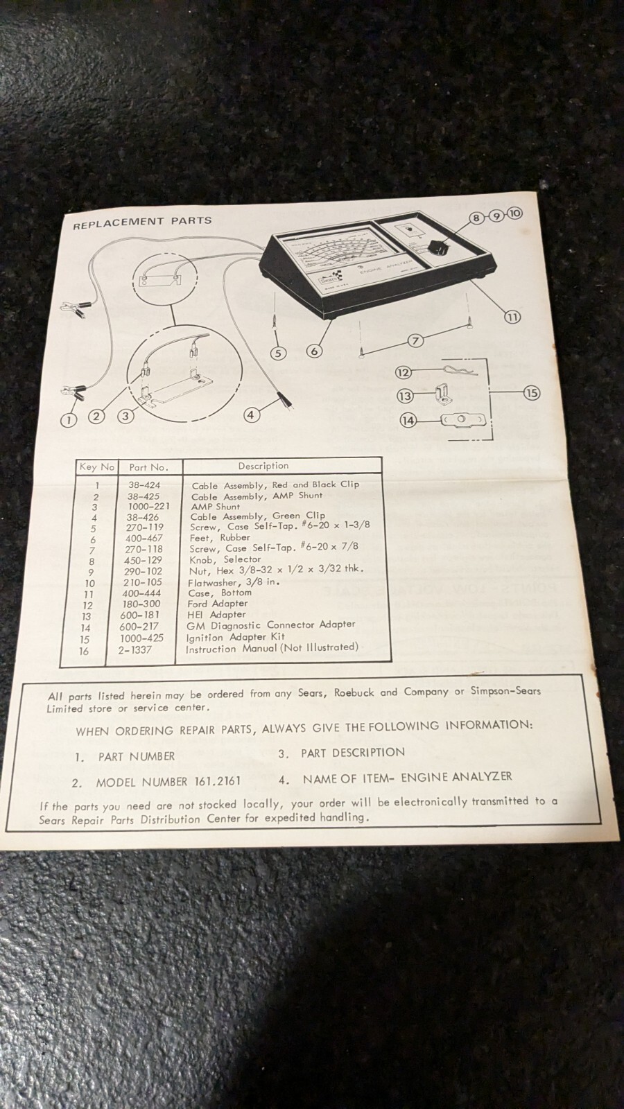 Sears Engine Analyzer Model 2161 (28-2161) 12 Volt Ignition 4~6~8 Cylinders