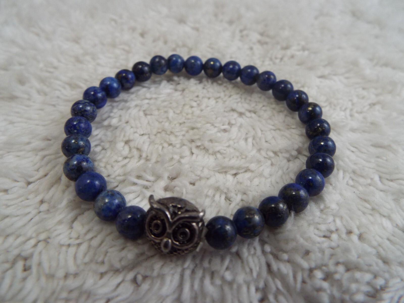 Lapis Lazuli Stone Bead Owl Stretch Bracelet (A34)