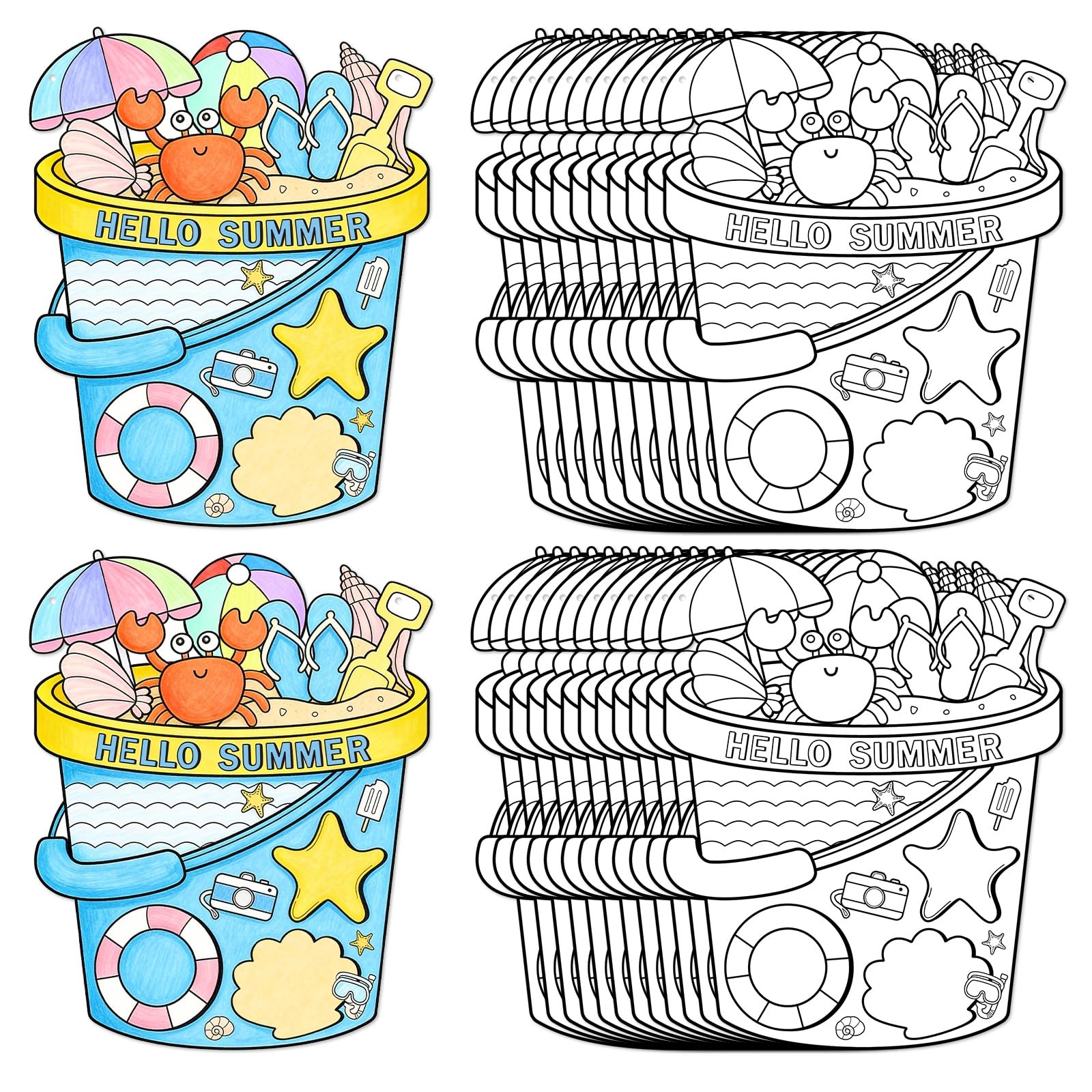 24 Pcs Summer Coloring Wreath Crafts, Color Your Own Bucket Crafts, DIY Paper...