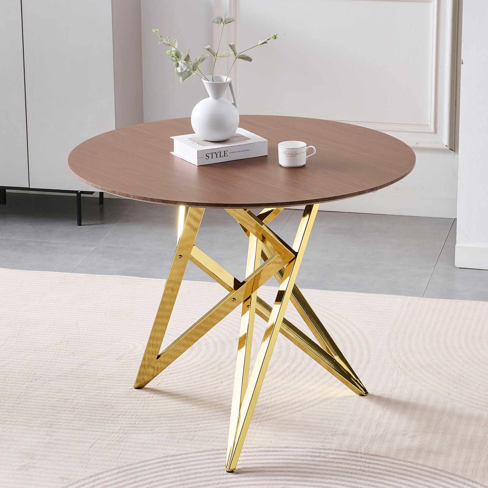 37Inch Round Dining Table, Small Round Kitchen Table With Golden Metal Legs, S