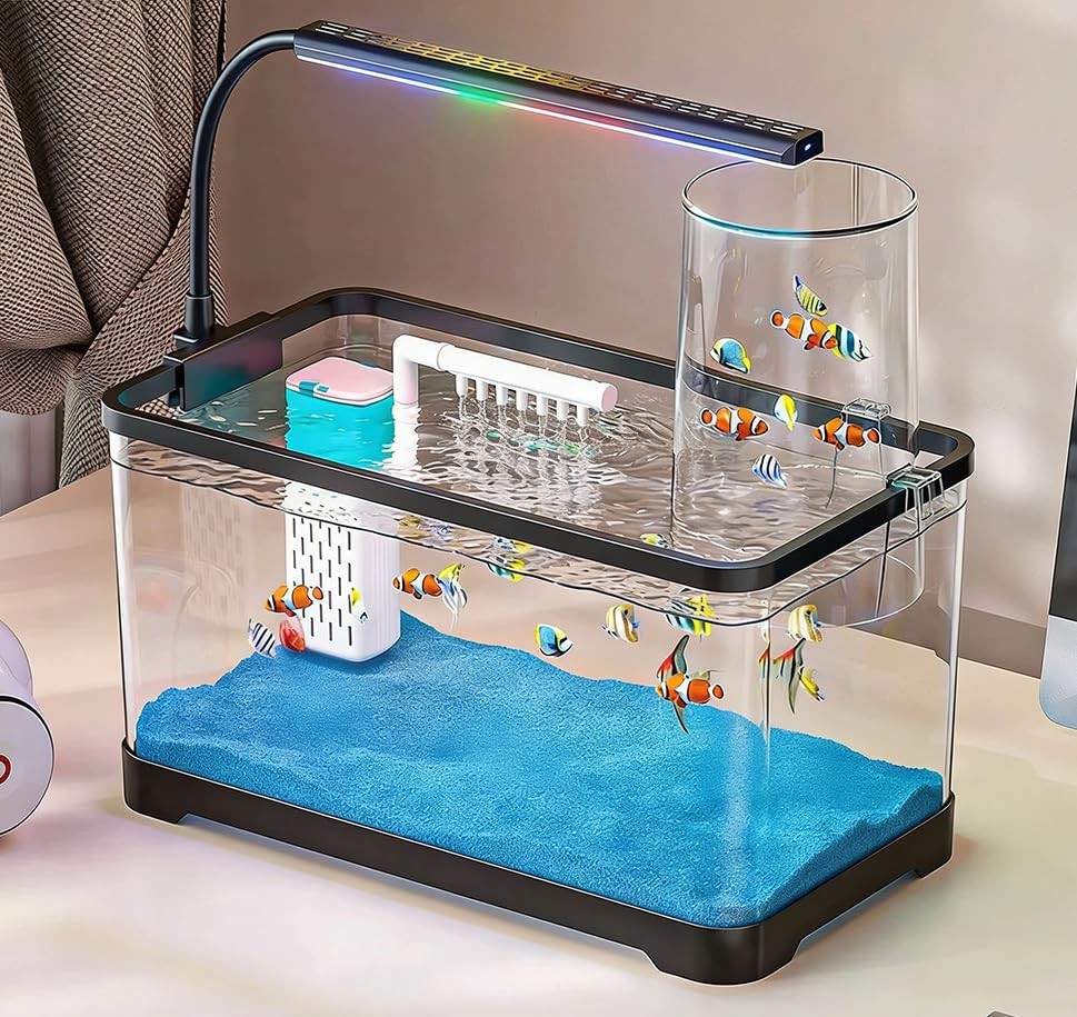 Aquarium Fish Tank Kit, 3 Gallon Betta Tanks 12" x 7.7" x 7.2", Black