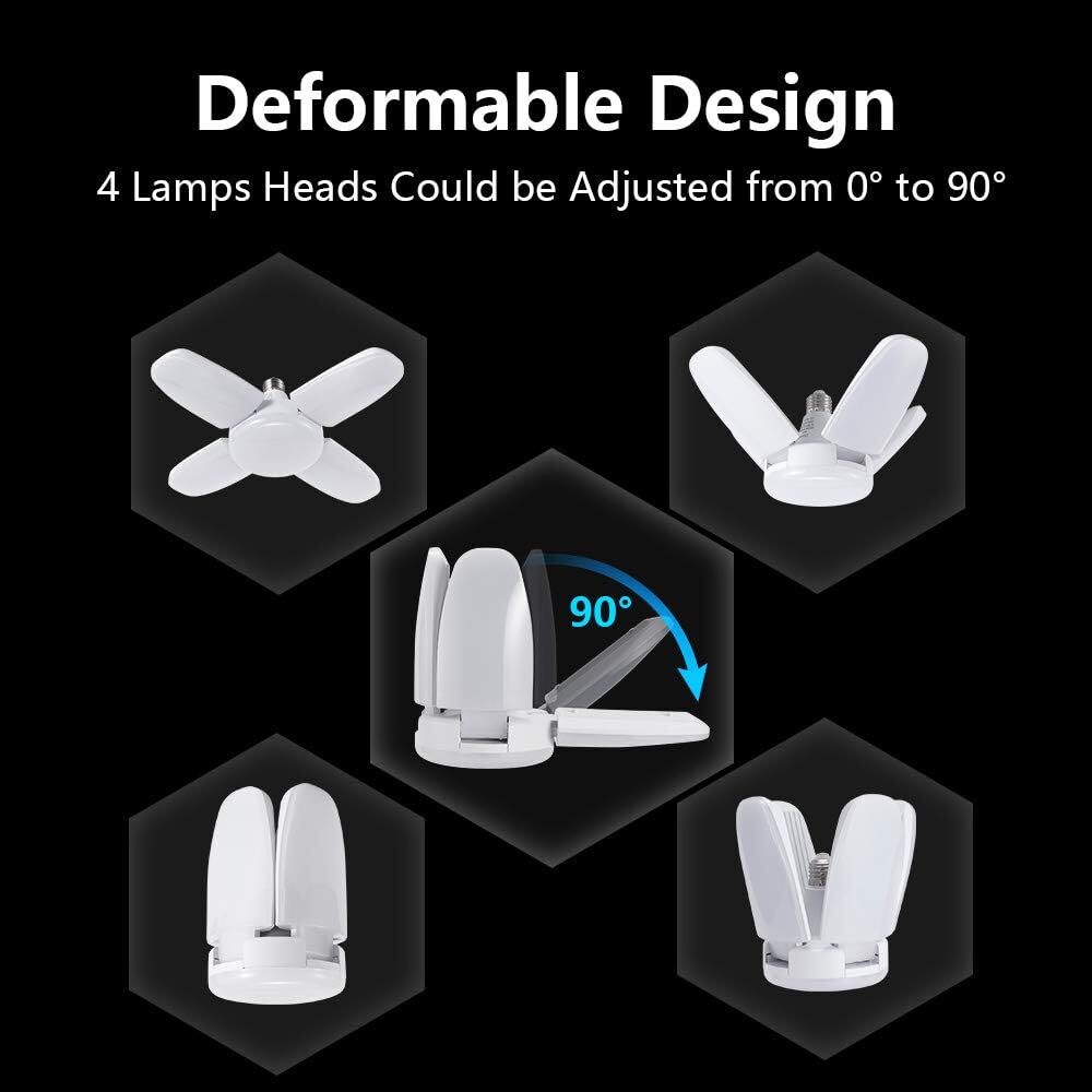 E27 LED Garage Light Bulb 28W Deformable Ceiling Fixture Lights Workshop Lamp
