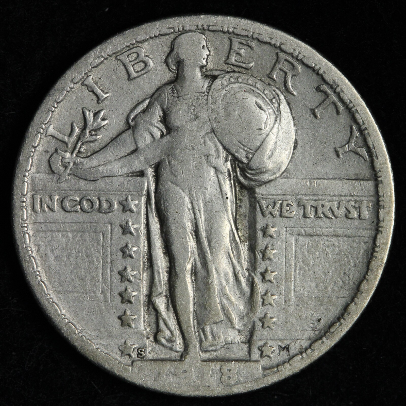 1918-S Standing Liberty Silver Quarter XF E269 OSEM