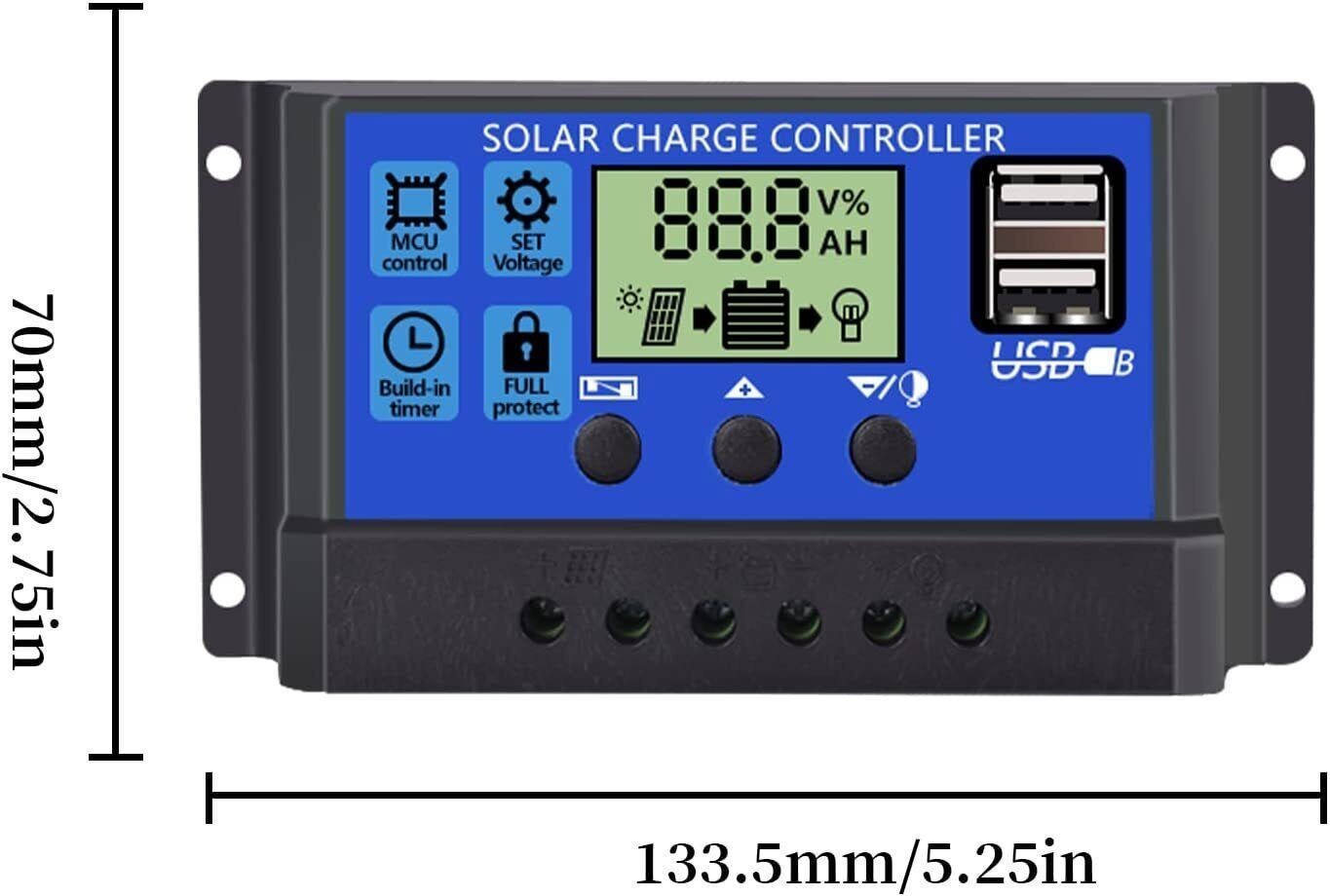 30A Solar Panel Battery Charger Controller 12V/24V LCD Regulator Auto with USB