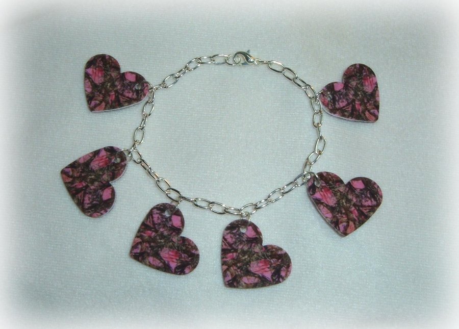 mossy oak break up real tree pink camo camouflage bangle charm bracelet silver