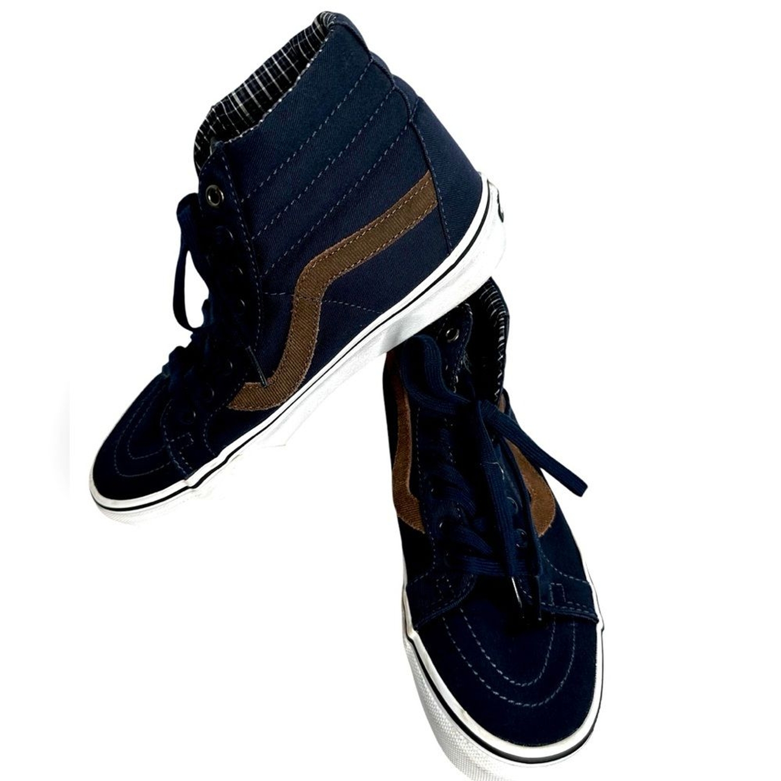 Vans Sk8 Hi Navy Brown Suede Canvas High Top Skate Shoes Men 7.5 Women 9