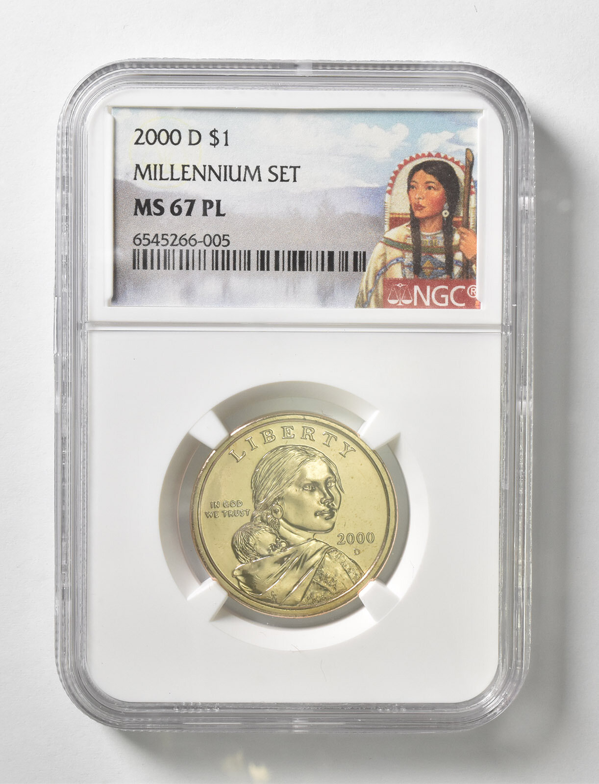 2000-D MS67 PL Millennium Set Sacagawea $1 NGC Special Lbl