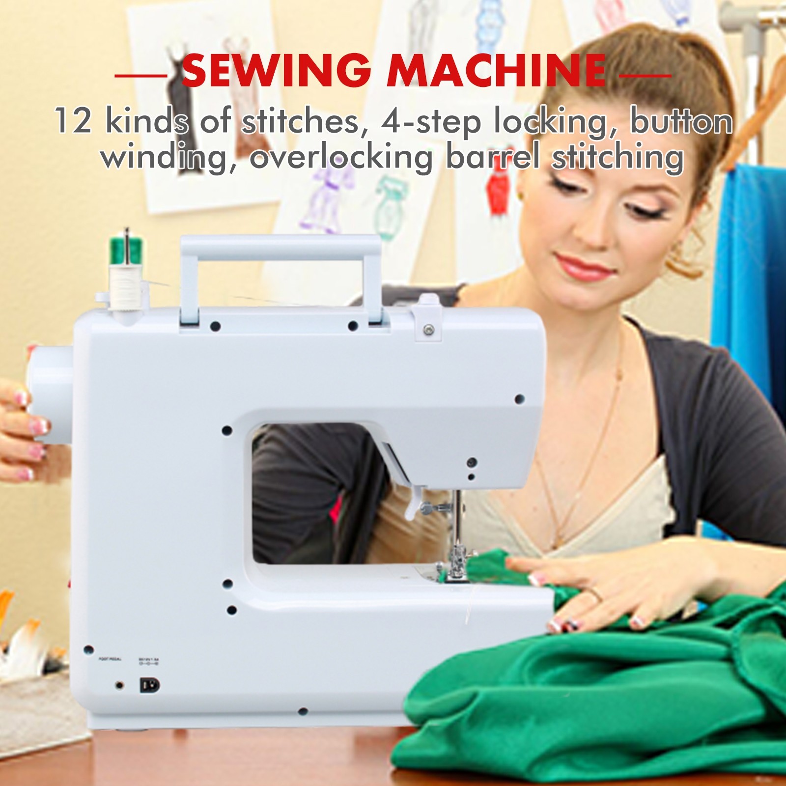 825A Multifunctional 12 Stitches Electric Mini Sewing Machine US Plug