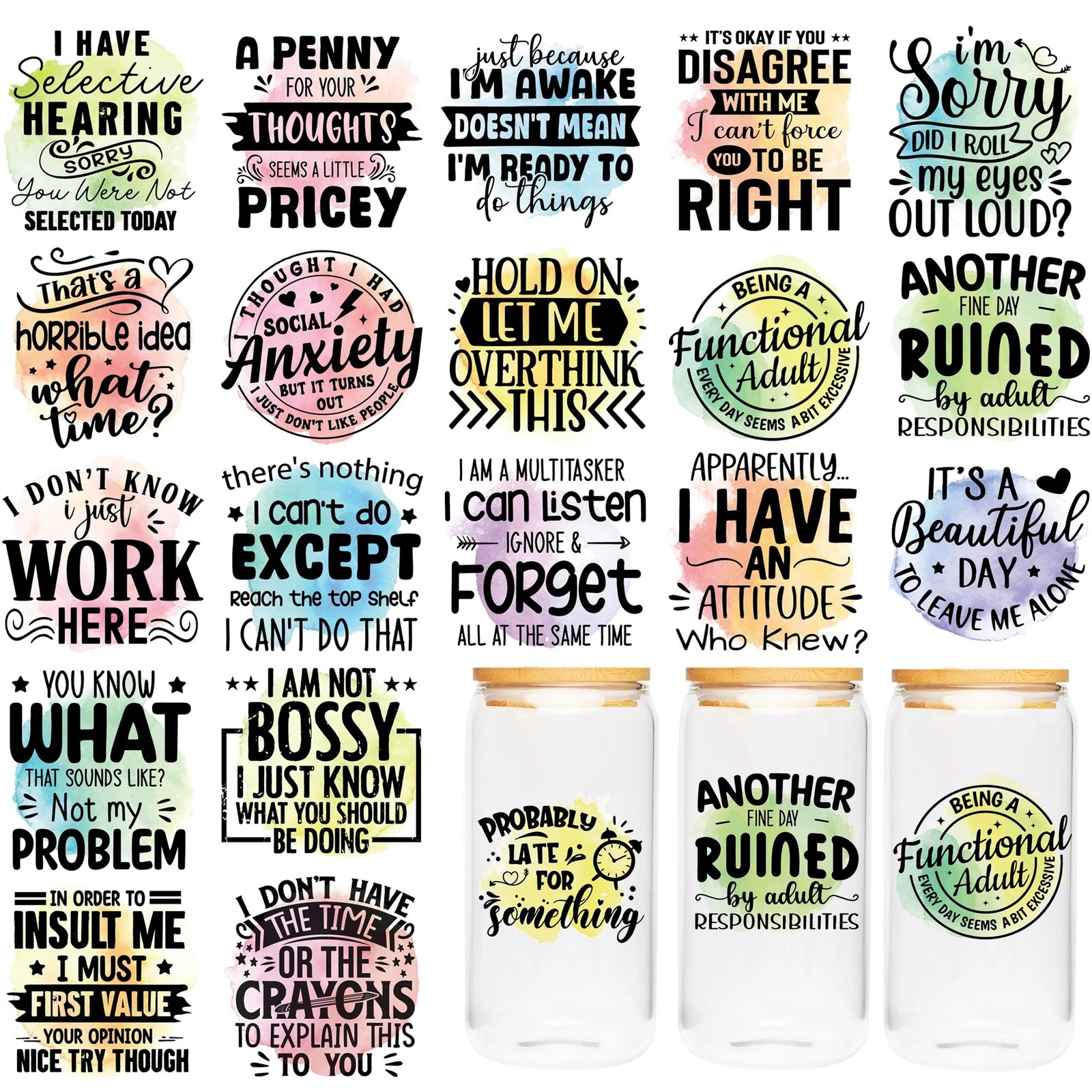 UV DTF Cup Wraps Sticker - 20 Sheet Funny UV DTF Transfer Stickers, Sarcasm U...