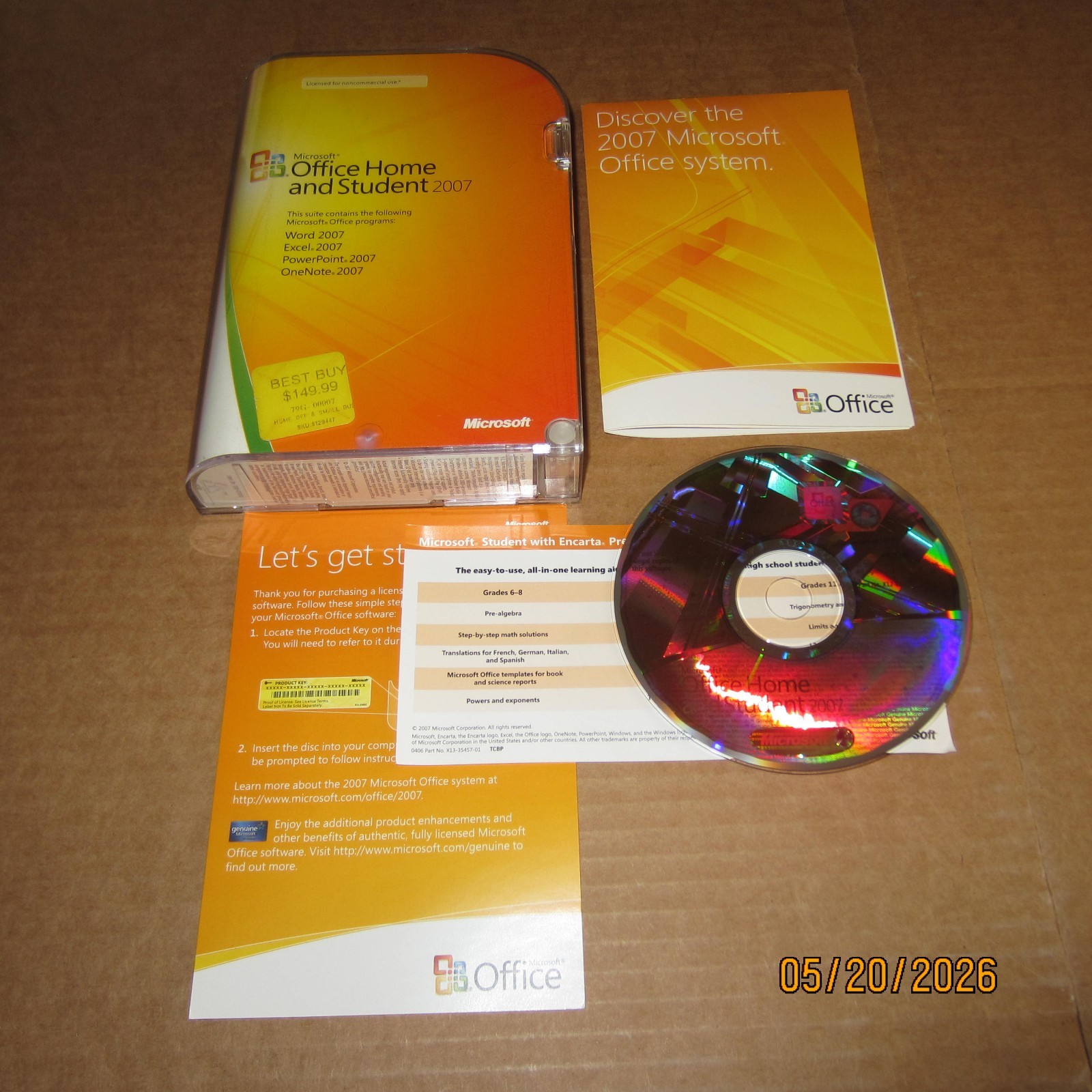 Microsoft Office Home and Student 2007 w/ Key Word Excel Powerpoint OneNote