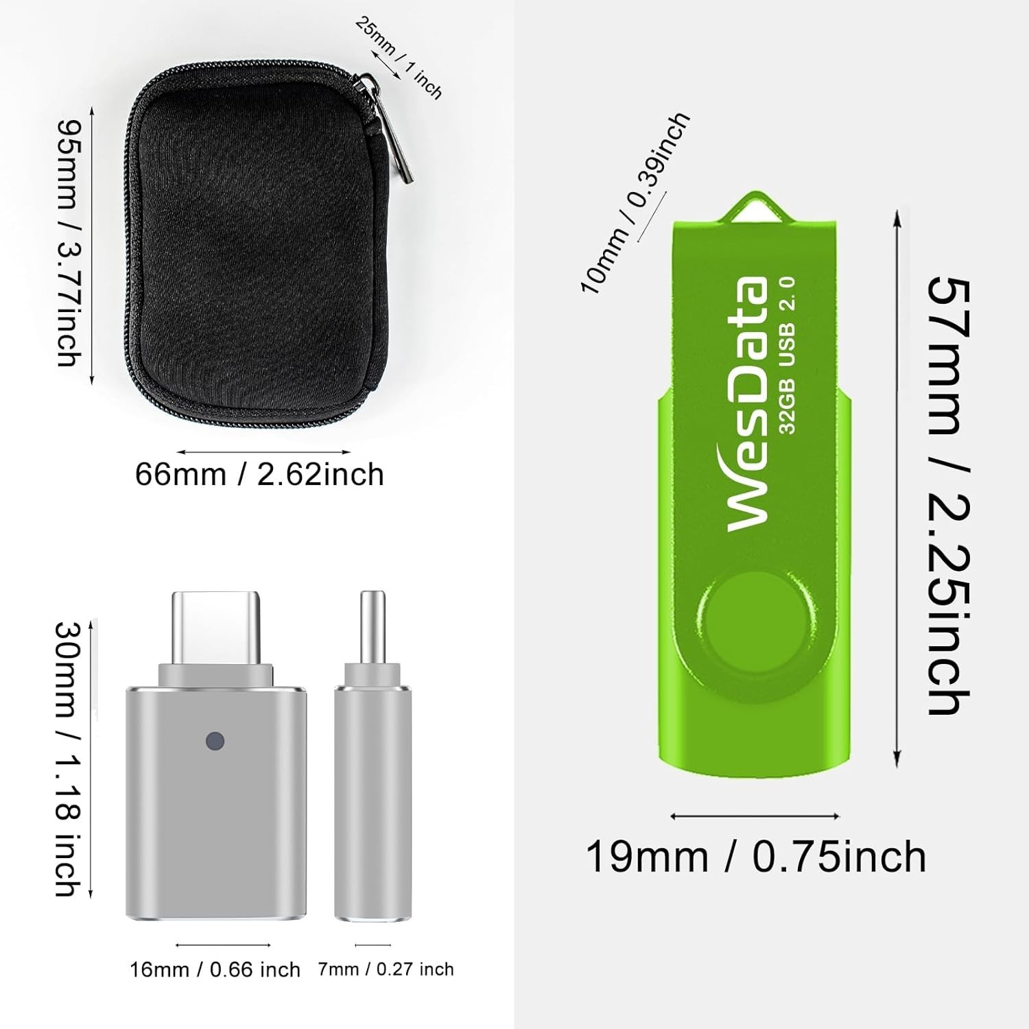 5 Pack 64GB USB Flash Drives & 2 USB C Adapters - Elegant Data Storage Solution
