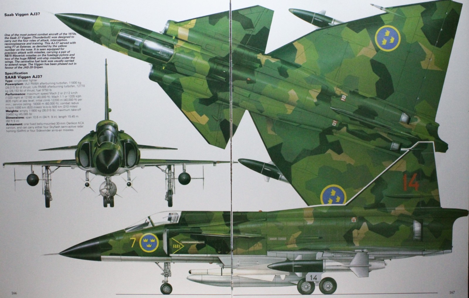 Saab Viggen Picture Article Vtg Wall Art Aircraft Spec Sheet Display