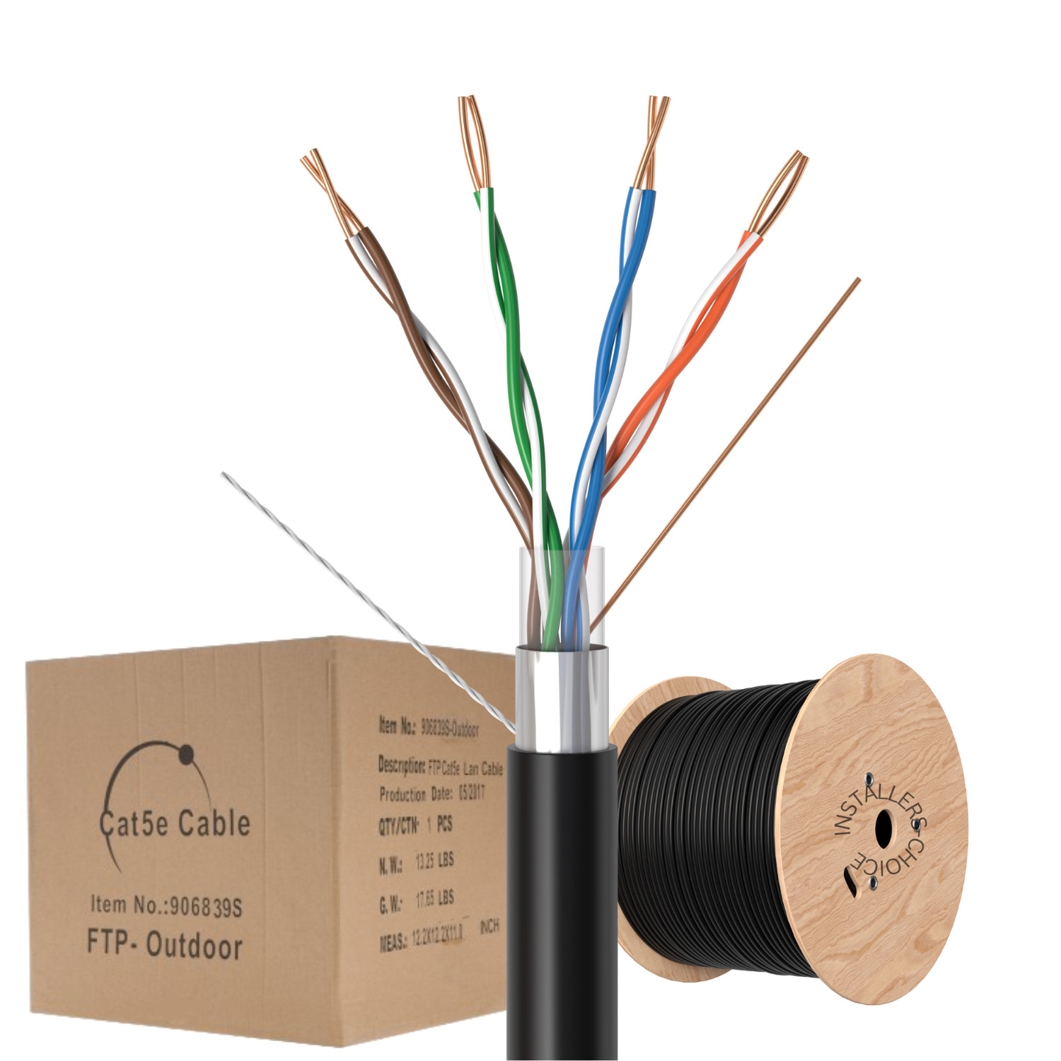 Cat5e 1000FT Outdoor Shielded FTP Ethernet Cable - UV Resistant, Direct Burial