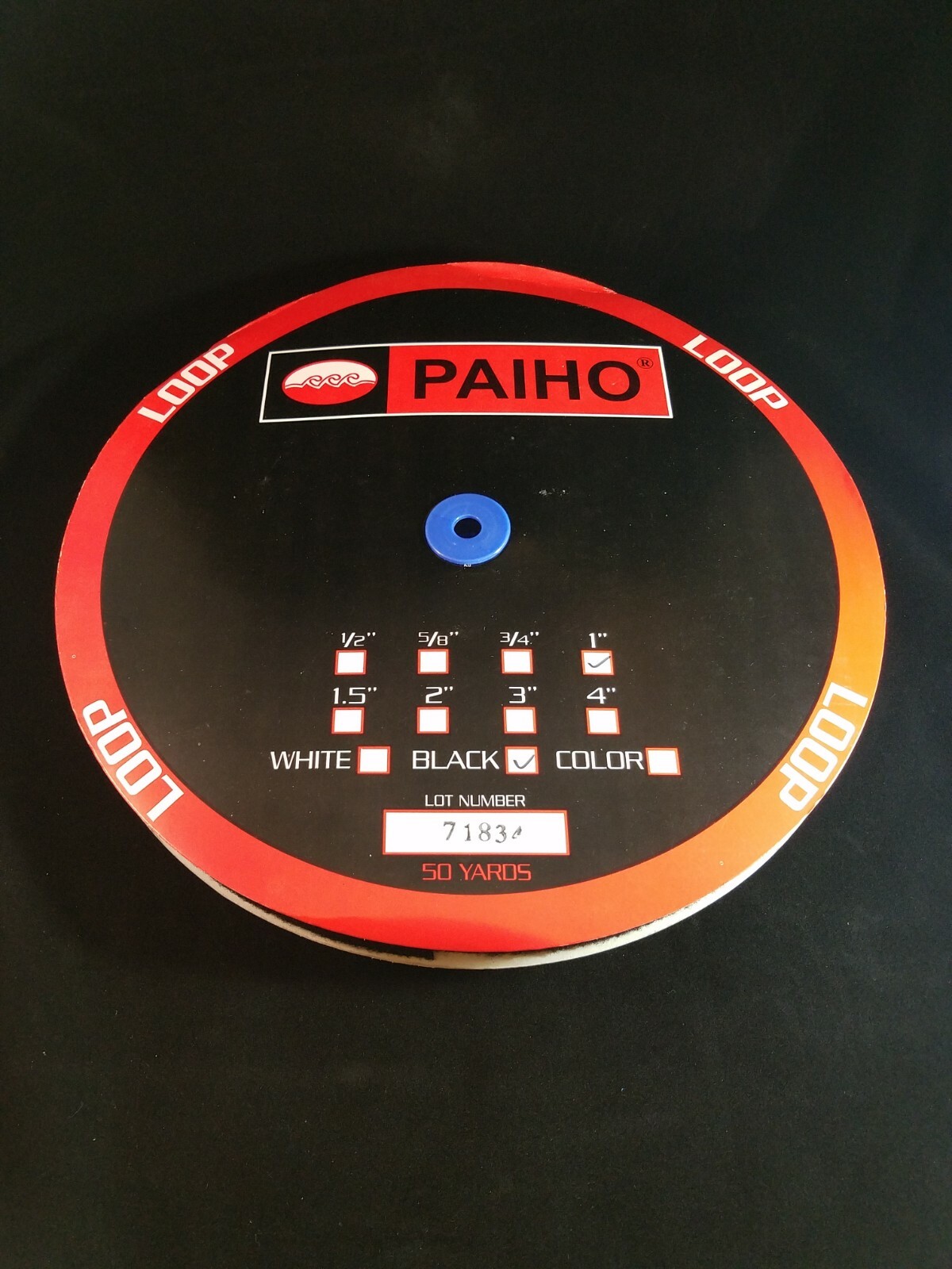 1" Black Sew-On Loop fastener Paiho brand