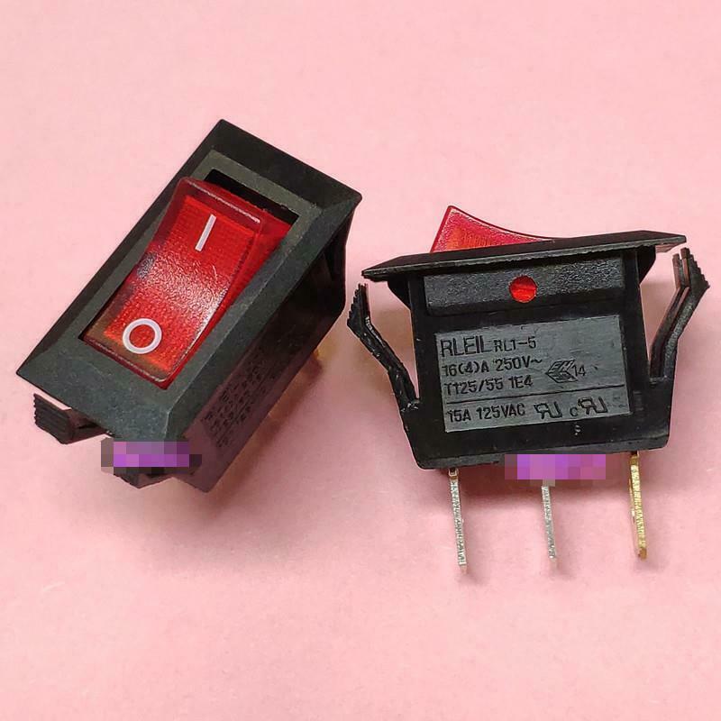 5pcs RLEIL RL1-5 3pins 16A T125/55 1E4 ON-OFF Rocker Switch Red Lamp